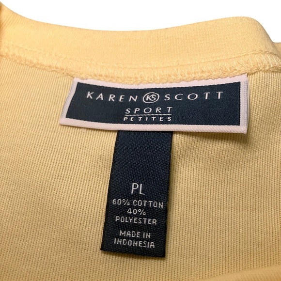 Karen Scott Sport Petites Top Yellow Stripe Pocket D-Ring Detail Short Sleeve - Picture 6 of 6